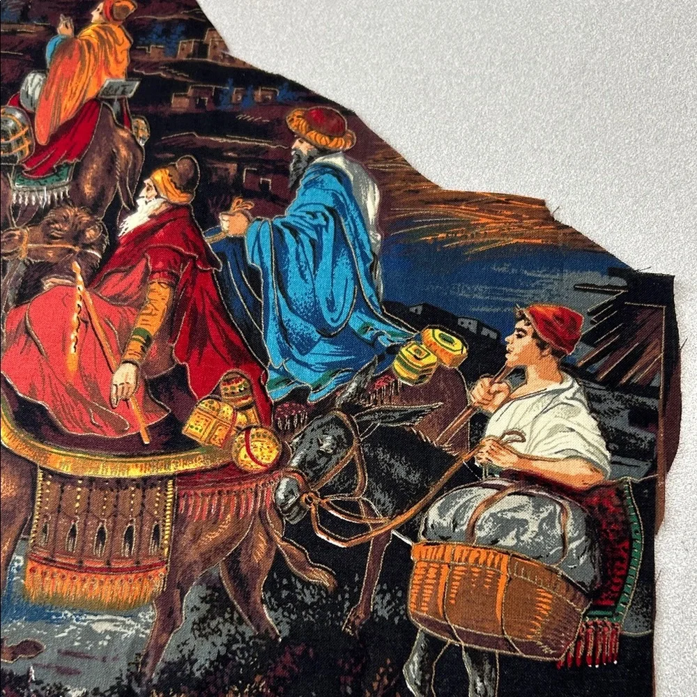 Set 3 pcs Appliqué Nativity Scene Vintage Die-Cut Illustration Red, Blue, Gold